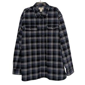 LL Bean Plaid Chamois Cloth Shirt Mens Size XL Blue Gray 100% Cotton Long Sleeve